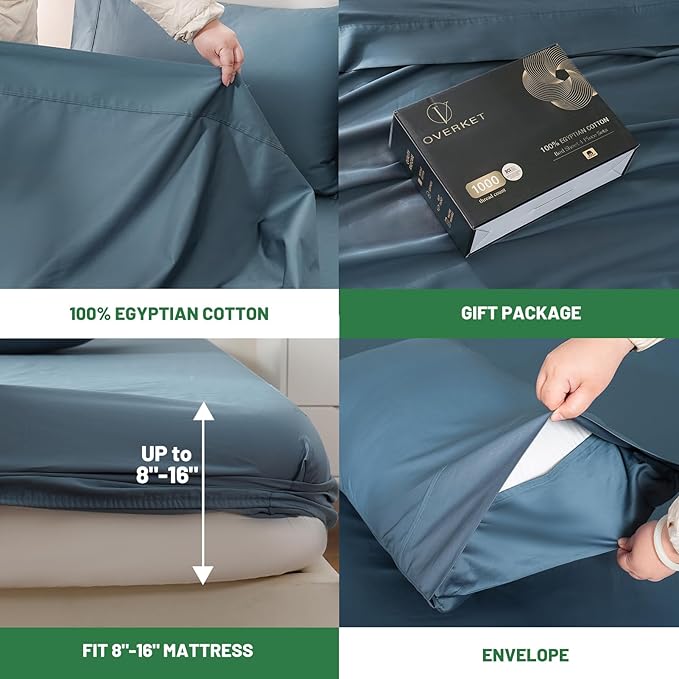 Egyptian Cotton Sheets Full Size 1000 Thread Count Sateen Weave Soft Breathable - Image 4