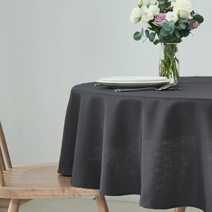 maxmill Round Linen Looking Textured Tablecloth Spill-Proof Wrinkle Free Soft - Image 4