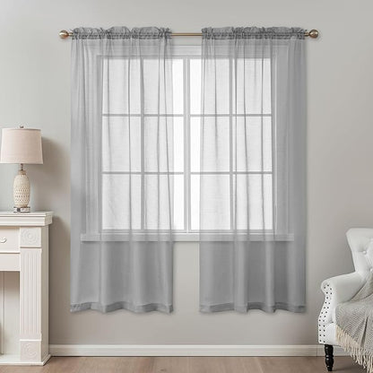 Grey Sheer Curtains 72 Inches Long, Privacy Semi Sheer Curtains - Image 2