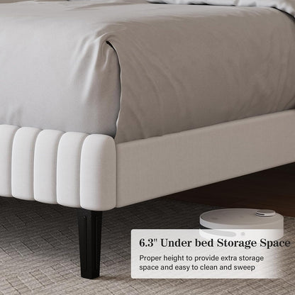 barnfurin queen upholstered bed frame with adjustable headboard showing dimensions