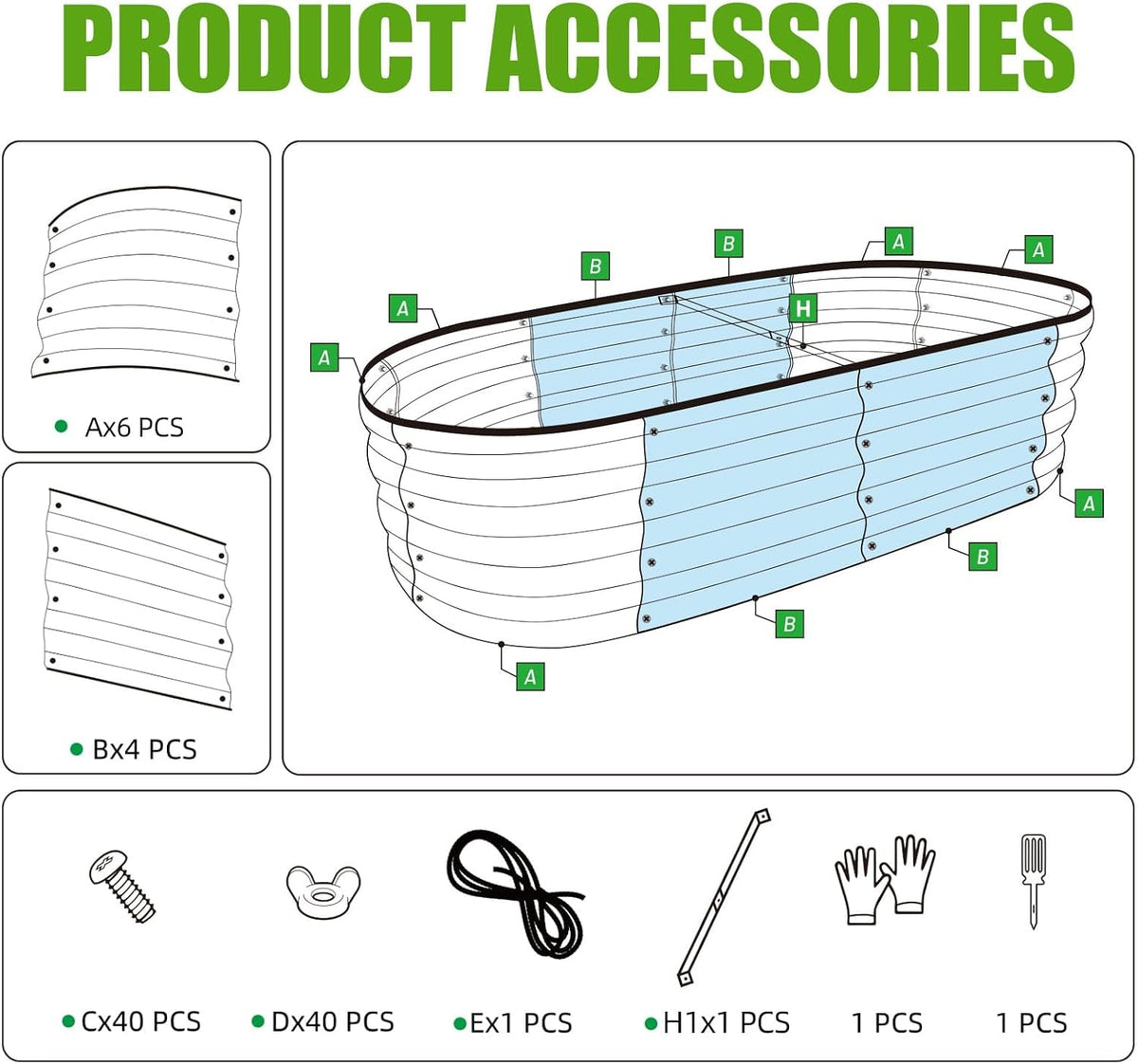 snugniture galvanized raised garden bed outdoor, 4 pcs showing dimensions