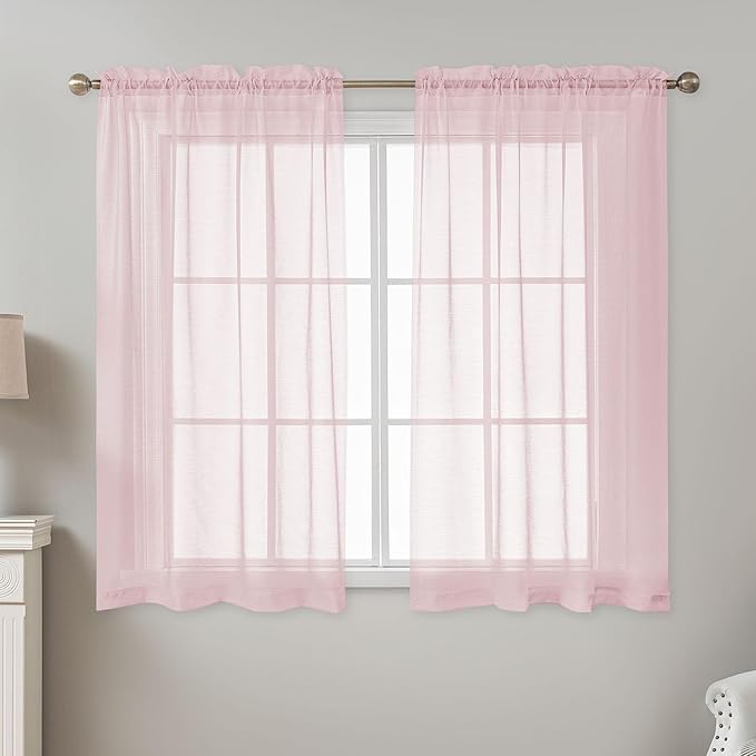 Pink Sheer Curtains 54 Inch Length, Privacy Semi Sheer Curtains - Image 2