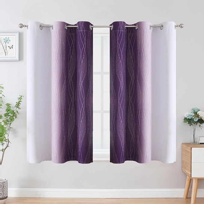 Estelar Textiler Purple and Greyish White Ombre Blackout Curtains 45 Inch - Image 2