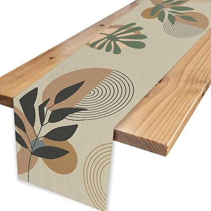 Boho Mid Century Leaves Table Runner, Modern Sun Moon Tropical Plants Leaf - Image 4