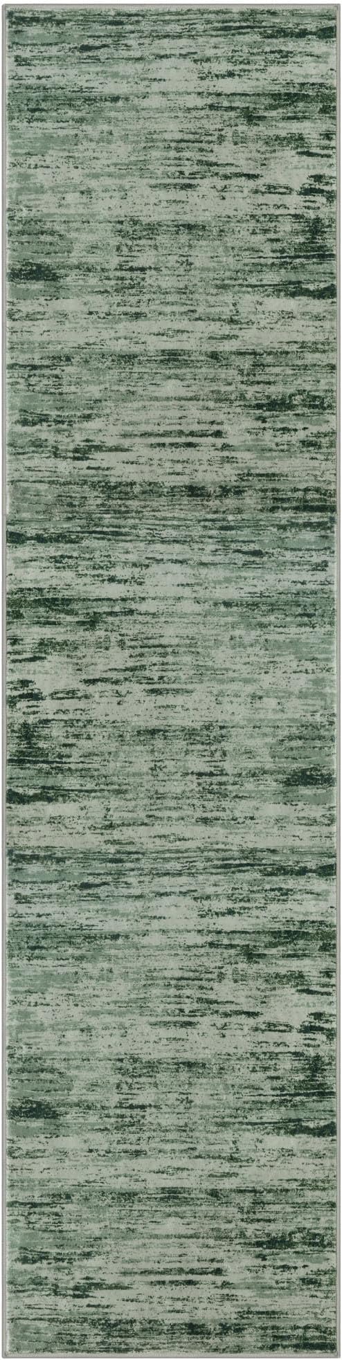 Modern Abstract Hallway Runner Rug, Forest Green Washable Kitchen Runner - Image 9