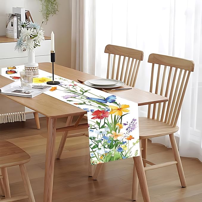 Elegant Floral and Butterfly Table Runner – Vibrant Spring Design - Image 5