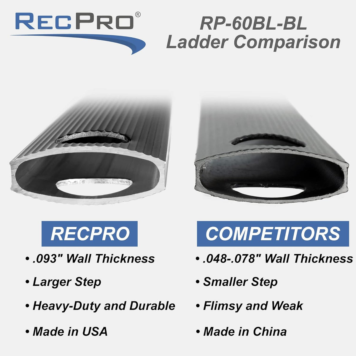 recpro rv bunk ladder 60" | black or showing dimensions