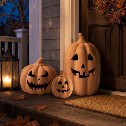 Whaline 3 Pcs Halloween Terracotta Pumpkin Lantern Halloween Decor