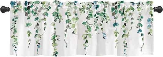 Watercolor Green Leaves Window Valance by debraleye