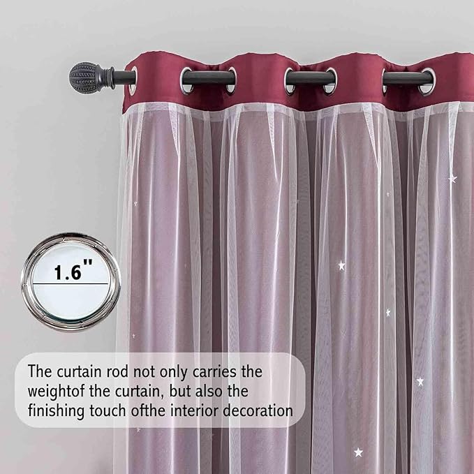 Anytime Romantic Kids Curtain, Hollow-Out Stars Window Curtain Double Layer - Image 3