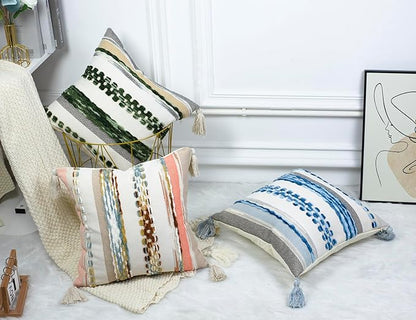 PANOD Chenille Farmhouse Throw Pillow Covers 18 x 18 Dark Green, Neutral Boucle - Image 5