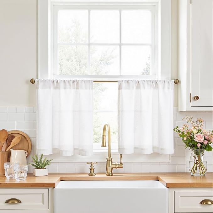 jinchan Kitchen Curtains Linen Tier Curtains 20 Inch Farmhouse Cafe Style by JINCHAN