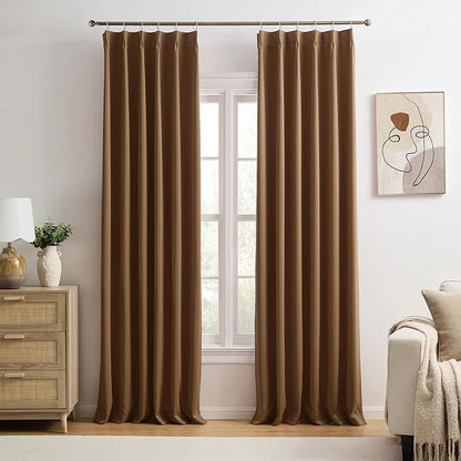 Cappuccino Brown Curtains 40x84 Inches Long 2 Panels Set, Pinch Pleated Thermal by KEQIAOSUOCAI