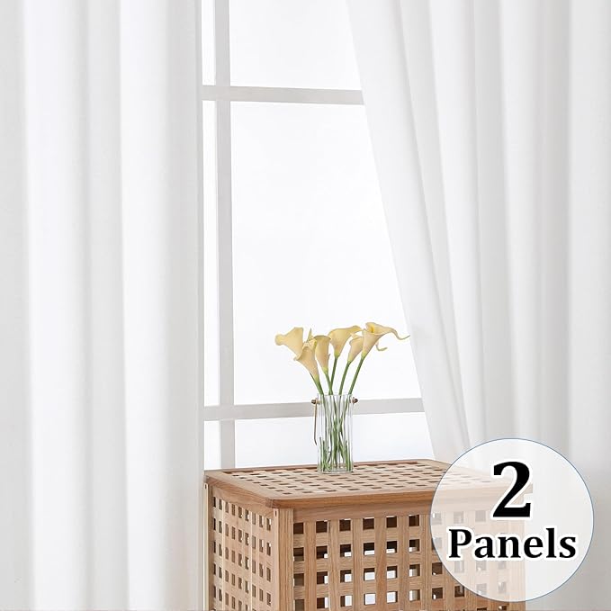 Gwine White Short Curtains 24 Inch Length 2 Panels, Light Filtering Textured - Image 8