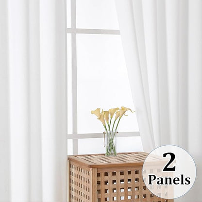 Gwine White Short Curtains 24 Inch Length 2 Panels, Light Filtering Textured - Image 8