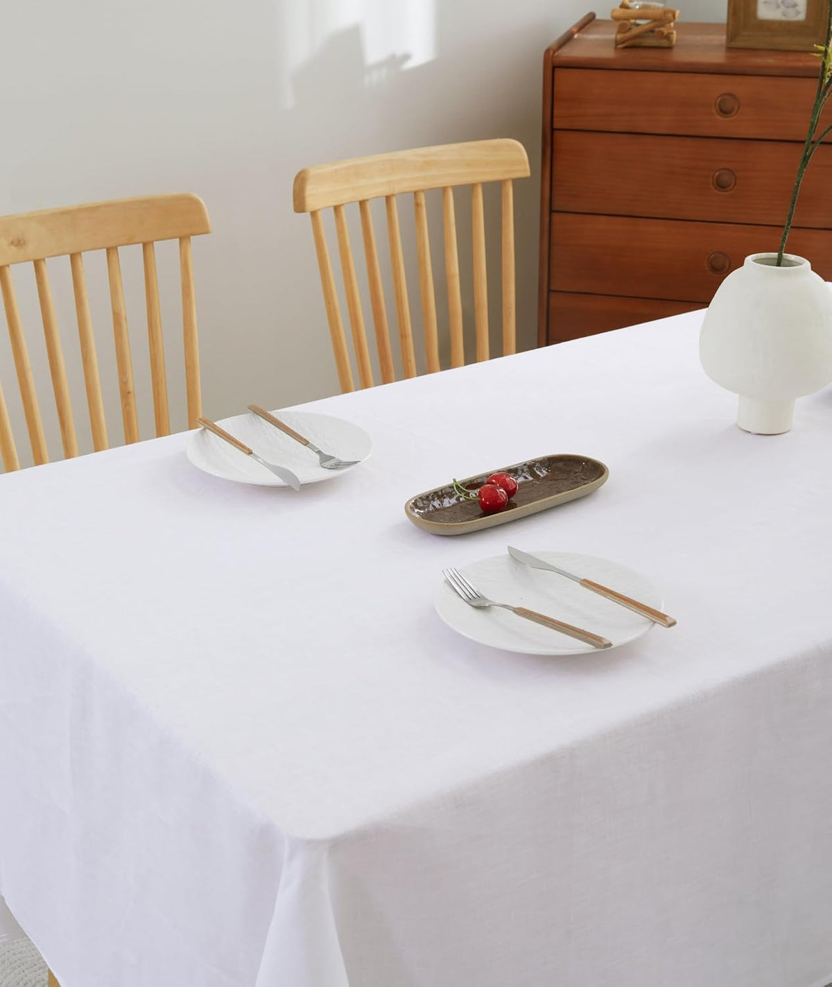 100% French Flax Linen Tablecloths Rectangle 132Lx60W Inch for Dinners, Parties, Easter, Halloween, Camping, Machine Washable, 12-14 Sets (60''x132'', White)