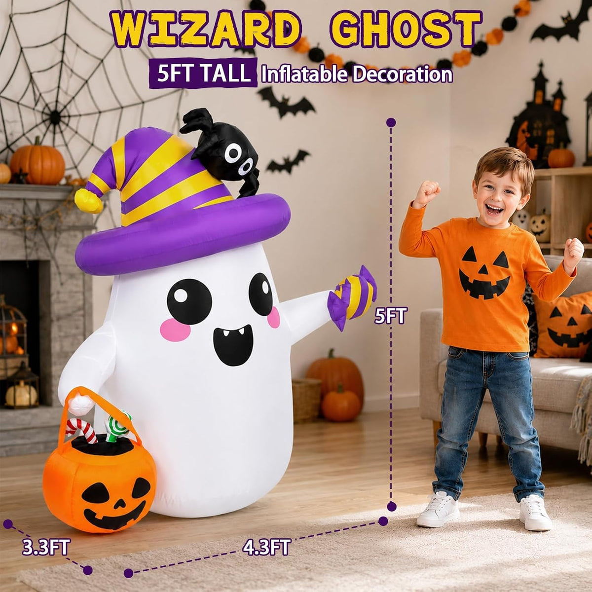 Halloween Inflatables Outdoor Decorations, 5FT Ghost Blow Up Yard Décor