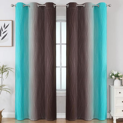 Estelar Textiler Brown and Teal Room Darkening Blackout Curtains 84 Inch Length - Image 2