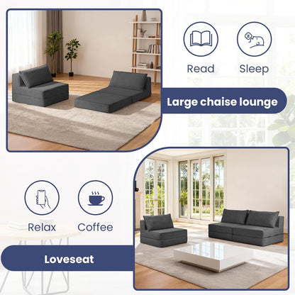 folding sofa bed, convertible sleeper chair with pillow,corduroy, front angle view