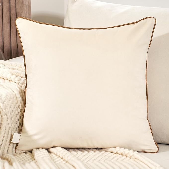 Aeckself White Velvet Pillow Cover 20 x 20 Inch, Luxury Modern Square Gold - Image 2