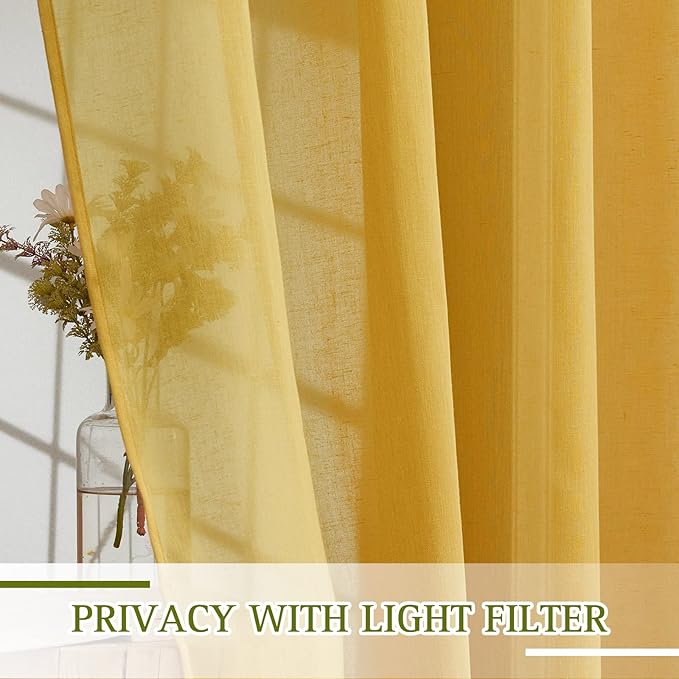 NICETOWN Semi Sheer Gold Curtains 96 inches Long, Grommet Linen Weave Vintage - Image 3
