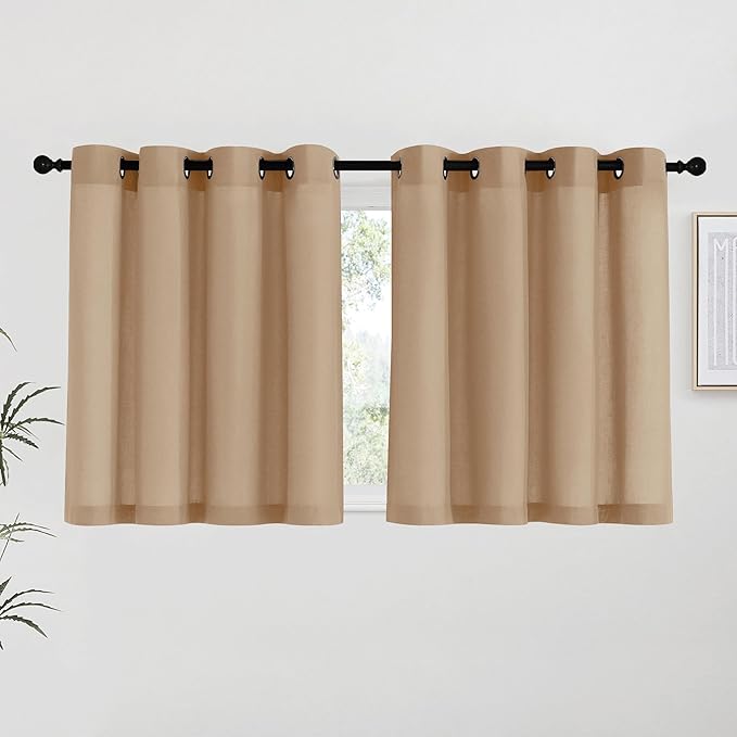 NICETOWN Camel Linen Kitchen Curtains 36 inch Length, Decorative Thick Flax by NICETOWN