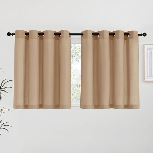 NICETOWN Camel Linen Kitchen Curtains 36 inch Length, Decorative Thick Flax by NICETOWN