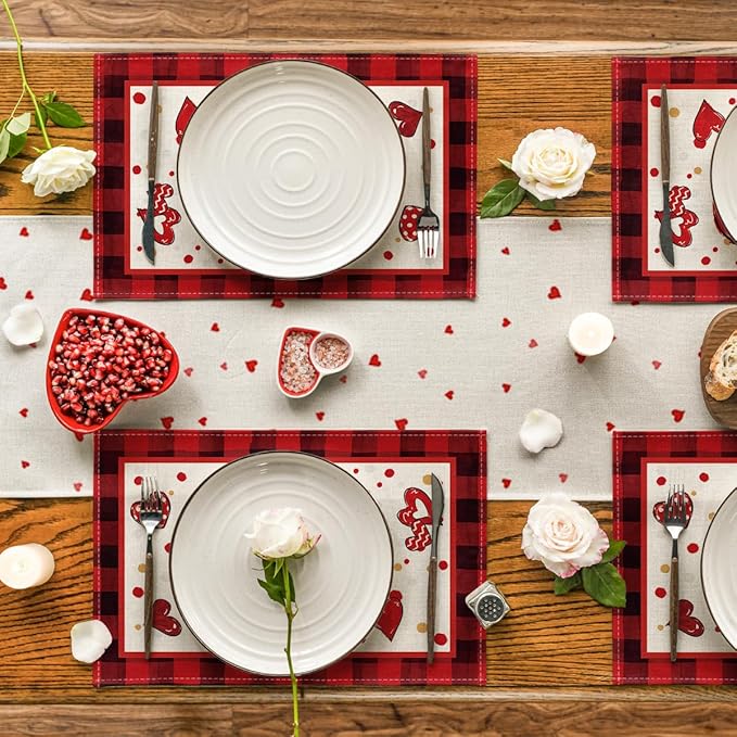 Artoid Mode Bow Tie Heart Valentine Placemats Set of 4, 12x18 Inch Seasonal Red - Image 5