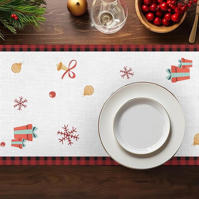 Merry Christmas Table Runner, Santa Claus Elk Snowflake Linen Table Runner - Image 5