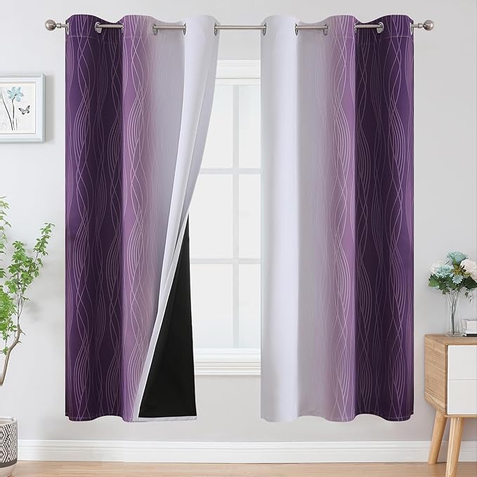 Estelar Textiler Purple and Greyish White Ombre Blackout Curtains 72 Inches by ESTELARTEXTILER