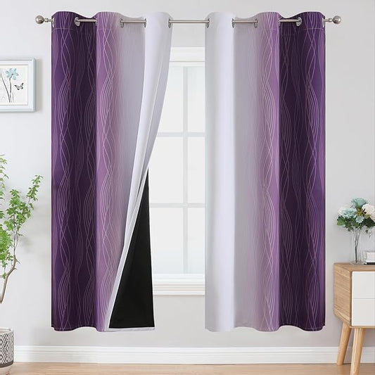 Estelar Textiler Purple and Greyish White Ombre Blackout Curtains 72 Inches by ESTELARTEXTILER
