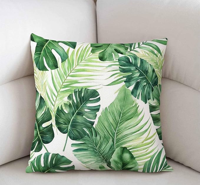 Swono Tropical Palm Leaves Throw Pillow Cover Green Tropical Palm & Fern Leaves - Image 2