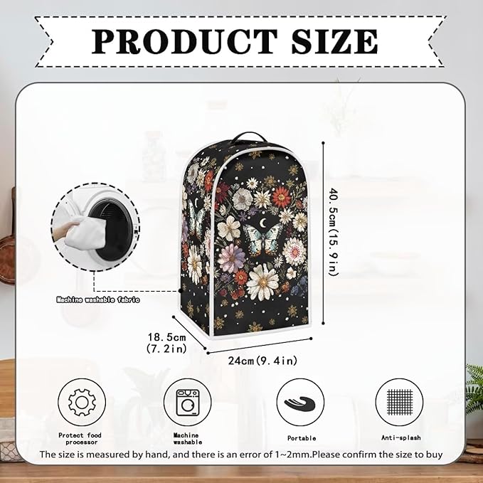 Floral Butterfly Blender Cover Dust Cover Black Insulated Kitchen Appliance - Image 5