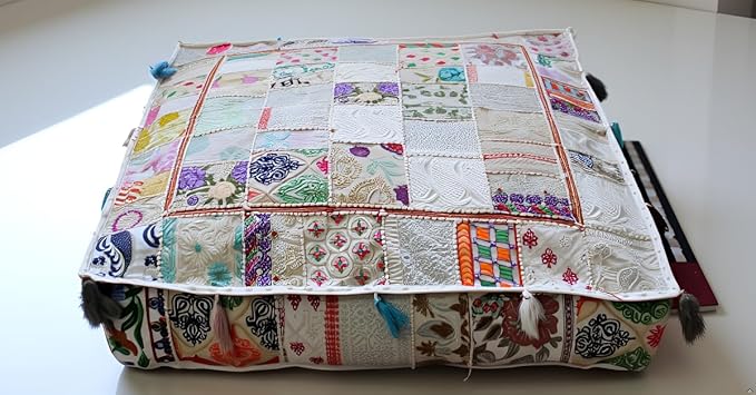 CRAFT KALA Indian Square Patchwork Traditional Pouf Cover Indian Living Room by CRAFTKALA