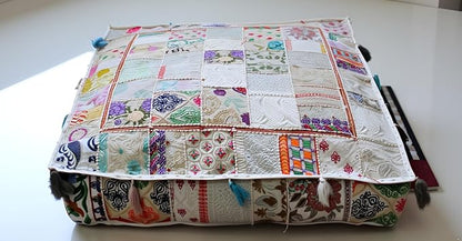 CRAFT KALA Indian Square Patchwork Traditional Pouf Cover Indian Living Room by CRAFTKALA