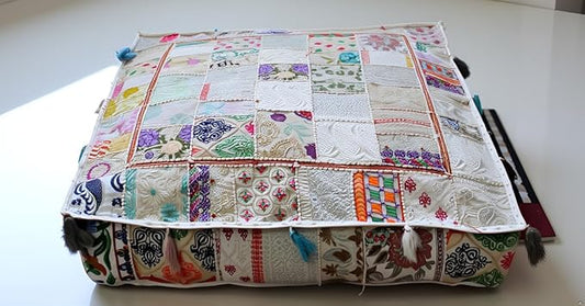 CRAFT KALA Indian Square Patchwork Traditional Pouf Cover Indian Living Room by CRAFTKALA