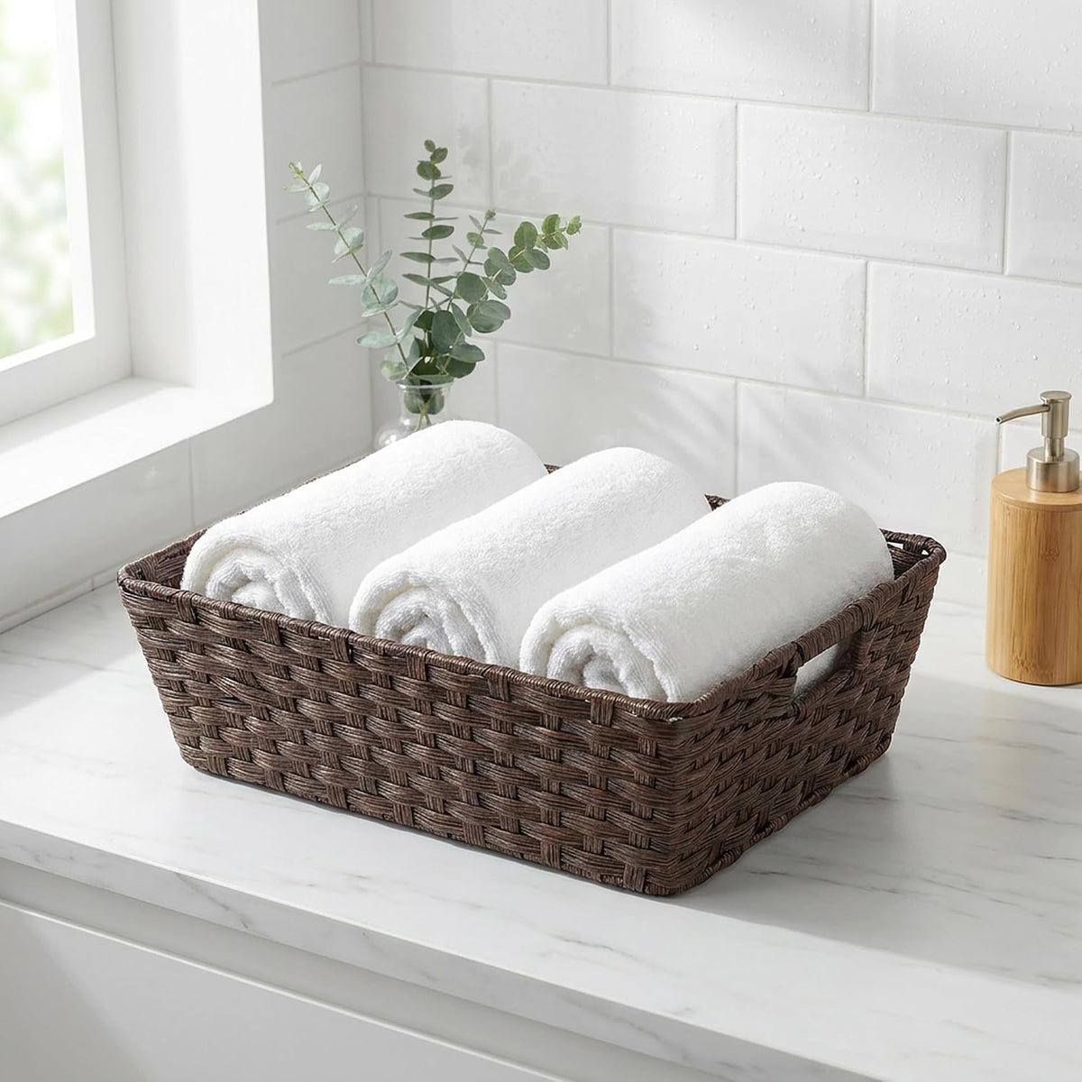 onlytak large 2-pack plastic wicker storage baskets, 17"x13"x5.5", side view