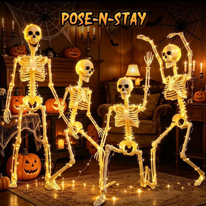 HBSTK 2 Pack 36 Inches 300 LED Light Up Halloween Skeleton Full Body Posable Movable Jonints for Halloween Decoration Décor