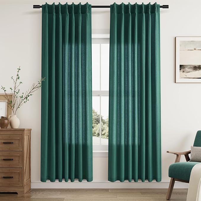 Dark Green Pinch Pleated Linen Curtains 72 Inch Length 2 Panels - Image 6