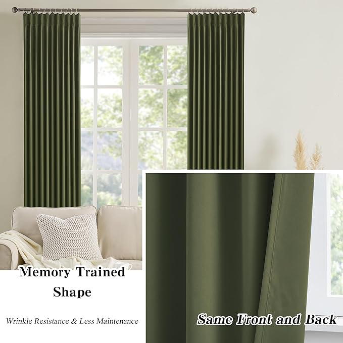 KEQIAOSUOCAI 92 Inch Dark Olive Green Curtains - Image 5
