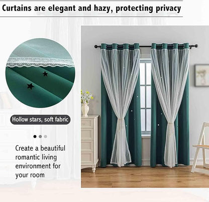 Anytime Romantic Kids Curtain, Hollow-Out Stars Window Curtain Double Layer - Image 7