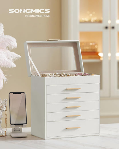 songmics jewelry box organizer, 6-layer storage with 5 shown in use