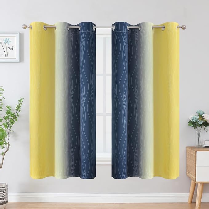 Estelar Textiler Yellow and Navy Blue Blackout Curtains - Image 2