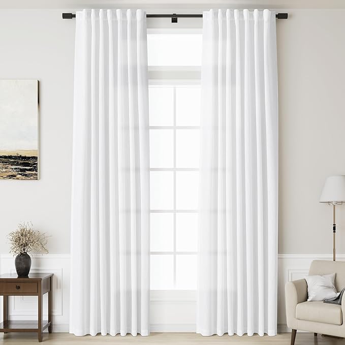 Linen White Curtains 132 inches Long by Nanspring
