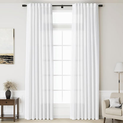 Linen White Curtains 132 inches Long by Nanspring