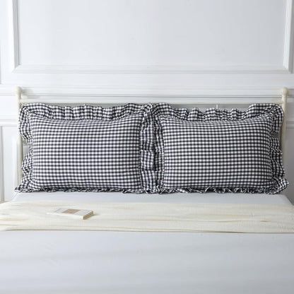 Black/White Plaid Ruffle Pillow Shams King Size Set of 2, Checkered Washed - Image 7