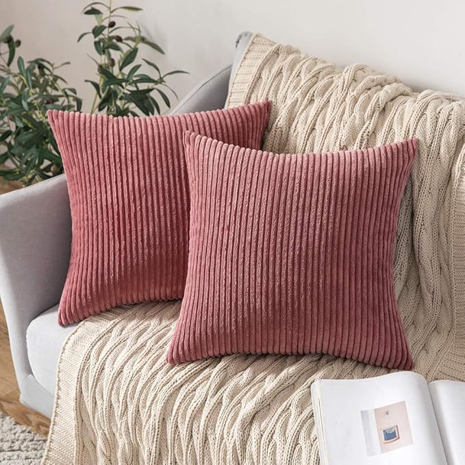 MIULEE Winter Pack of 2 Corduroy Soft Soild Decorative Square Throw Pillow by MIULEE