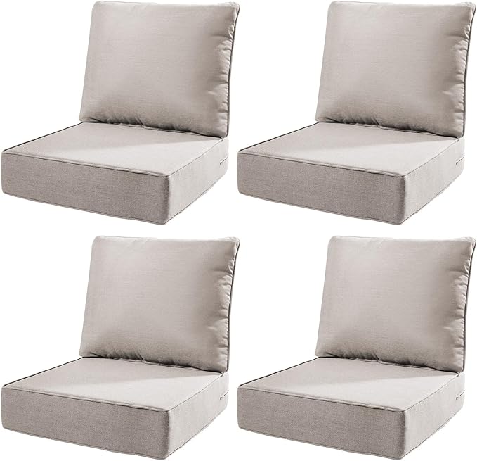 6" Thick Outdoor Cushions 22x24x6, 4-Set Deep Seat Patio Cushions by Pugire
