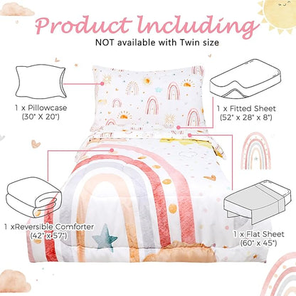 Toddler Bedding Set for Girls, 4 Piece Rainbow Toddler Girl Bedding Set - Image 5