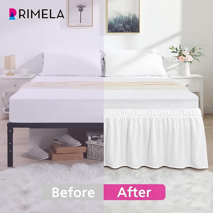 RIMELA Bed Skirt Full Size Moon White 15 Inch Drop, Wrap Around Elastic Bedskirt - Image 3